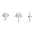 White Cast Iron Nautical Ocean Figure Sculpture Decorative Utility Wall Hook Set of 3 - Shell, Crab, Seahorse