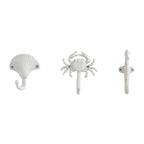 White Cast Iron Nautical Ocean Figure Sculpture Decorative Utility Wall Hook Set of 3 - Shell, Crab, Seahorse
