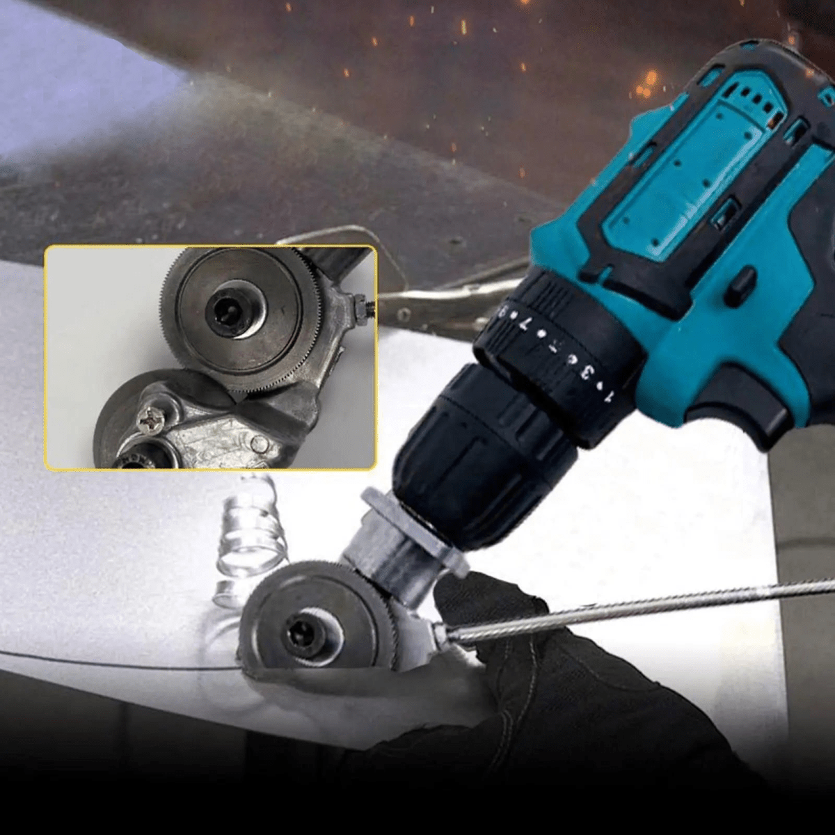 GyroCut – Drill Attachment for Safe & Effortless Sheet Metal Cutting