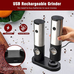 Electric Salt Pepper Grinder Set USB Rechargeable Automatic Spice Mill