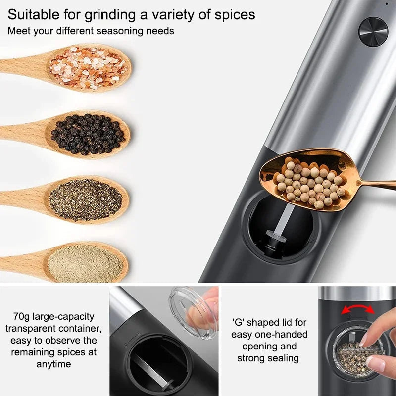 Electric Salt Pepper Grinder Set USB Rechargeable Automatic Spice Mill