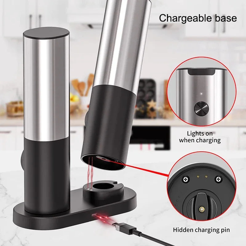 Electric Salt Pepper Grinder Set USB Rechargeable Automatic Spice Mill