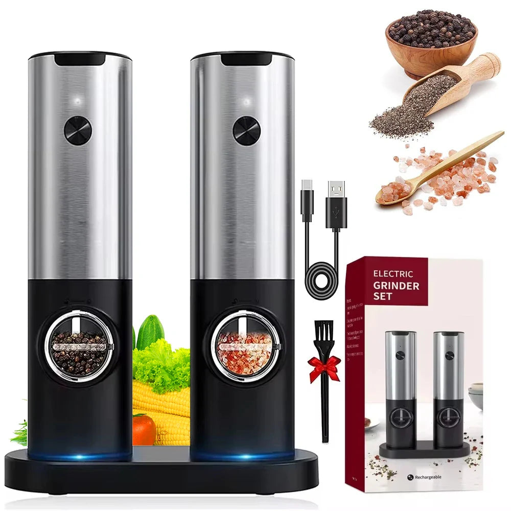 Electric Salt Pepper Grinder Set USB Rechargeable Automatic Spice Mill