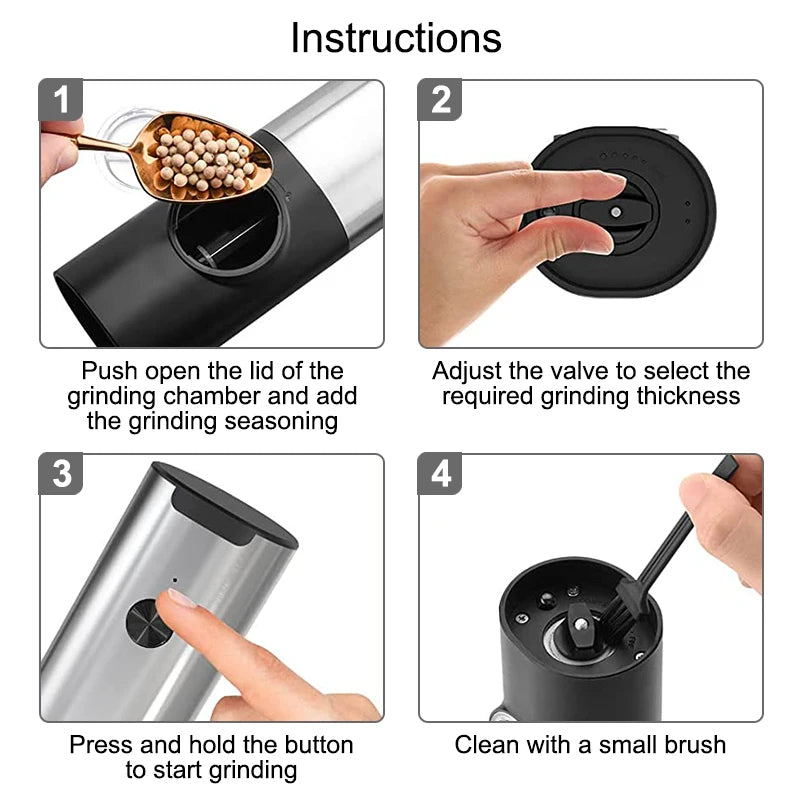 Electric Salt Pepper Grinder Set USB Rechargeable Automatic Spice Mill