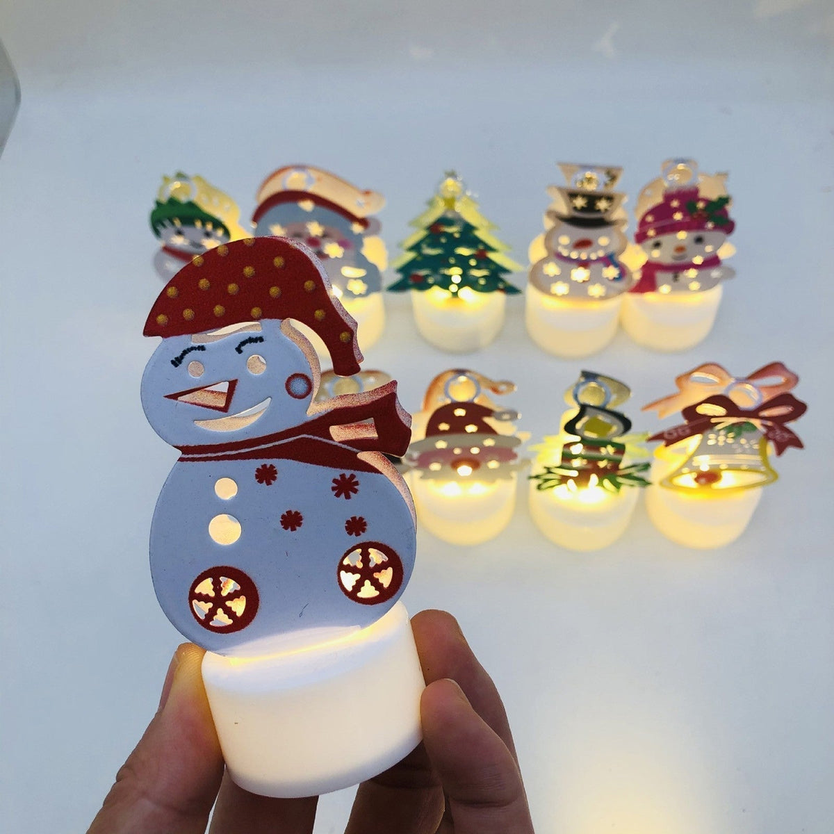 Electronic LED Christmas Candle Lamps - Set of 10 – Adorable Santa, Snowman & Tree Night Lights for Festive Home, Party, & Garden Décor