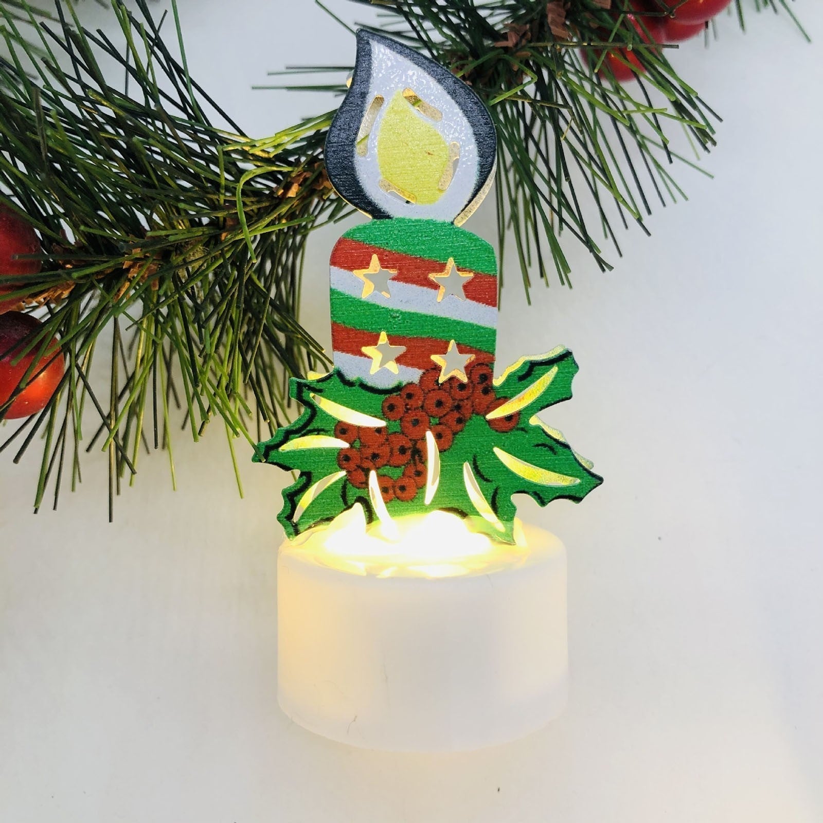 Electronic LED Christmas Candle Lamps - Set of 10 – Adorable Santa, Snowman & Tree Night Lights for Festive Home, Party, & Garden Décor