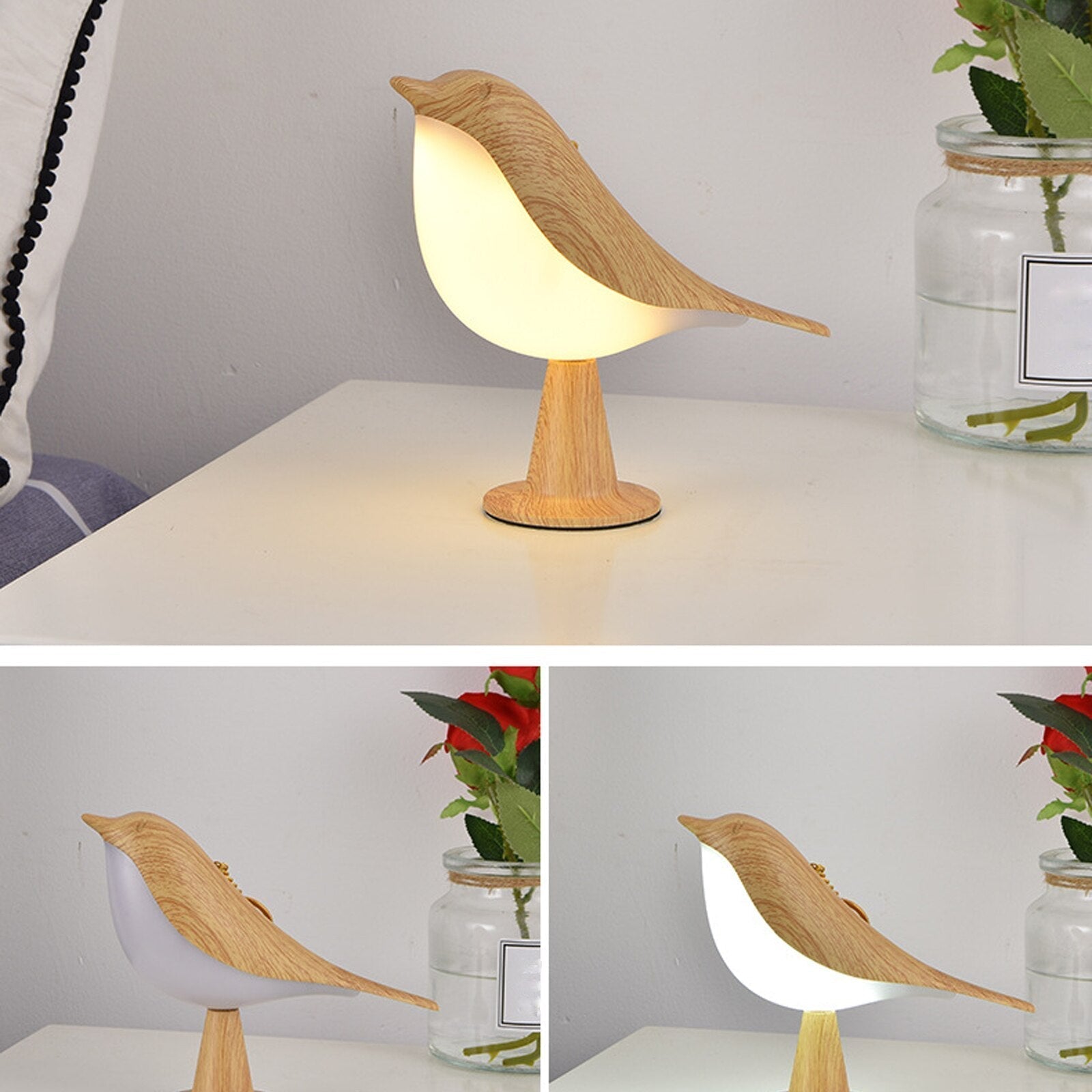 Table Lamp with Bird Design in Wood Finish