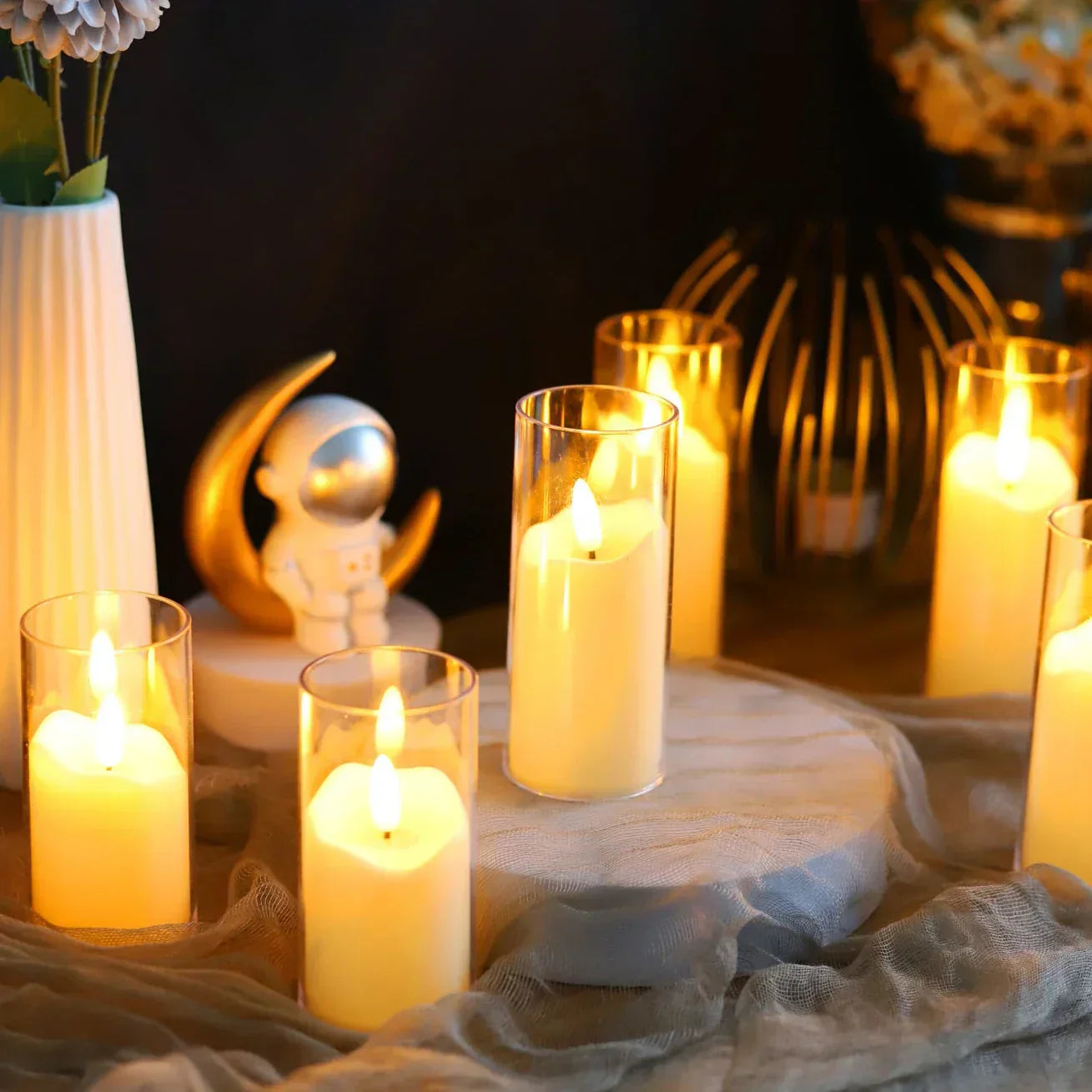 LED Candles with Glass Holders for Home Decor