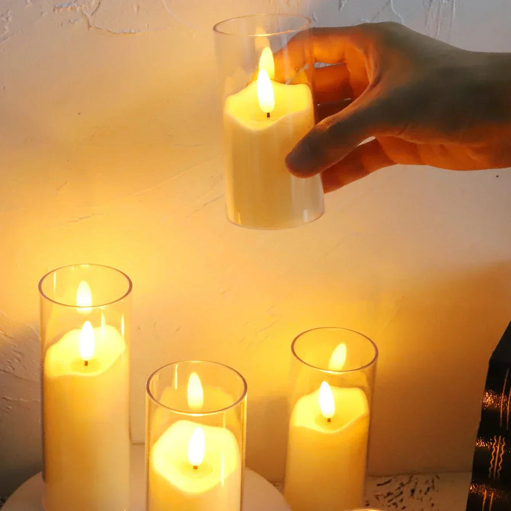 LED Candles with Glass Holders for Home Decor