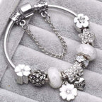 Elegant Floral Charm Bracelet in 925 Sterling Silver for Women - Nature-Inspired Design