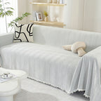 Chenille Sofa Cover Herringbone Tassel Design