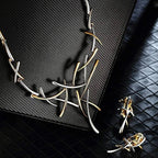 Elegant Two-Tone Branch Cross Necklace and Earring Set