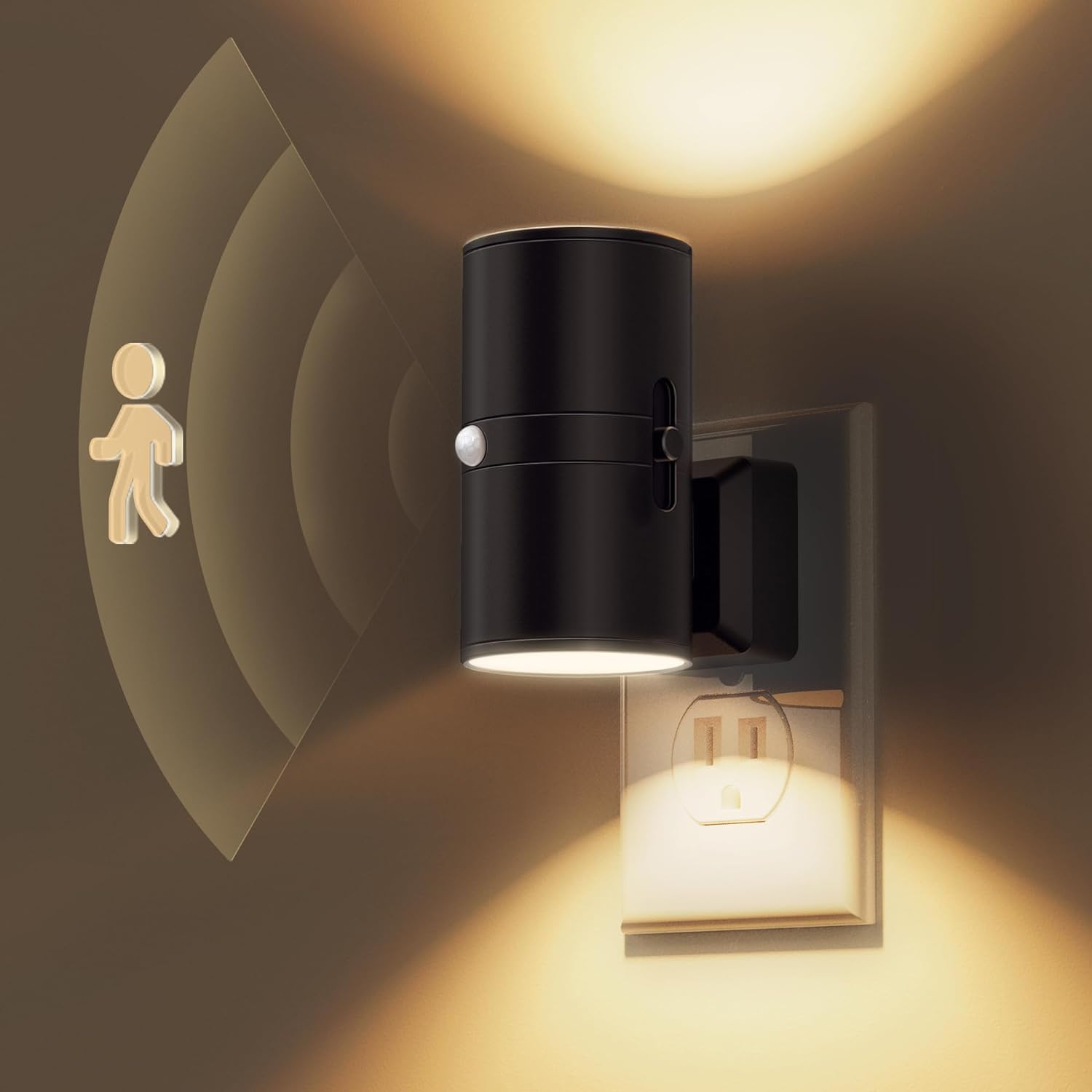 Plug-In LED Wall Light with Motion Sensor and Automatic or Continuous Mode
