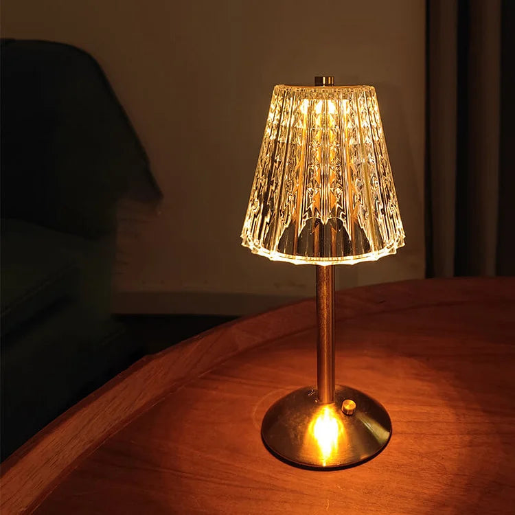 Wireless LED Crystal Table Lamp with Cord-Free Design for Bedroom or Office