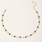Emerald and Diamond Spaced Choker Necklace