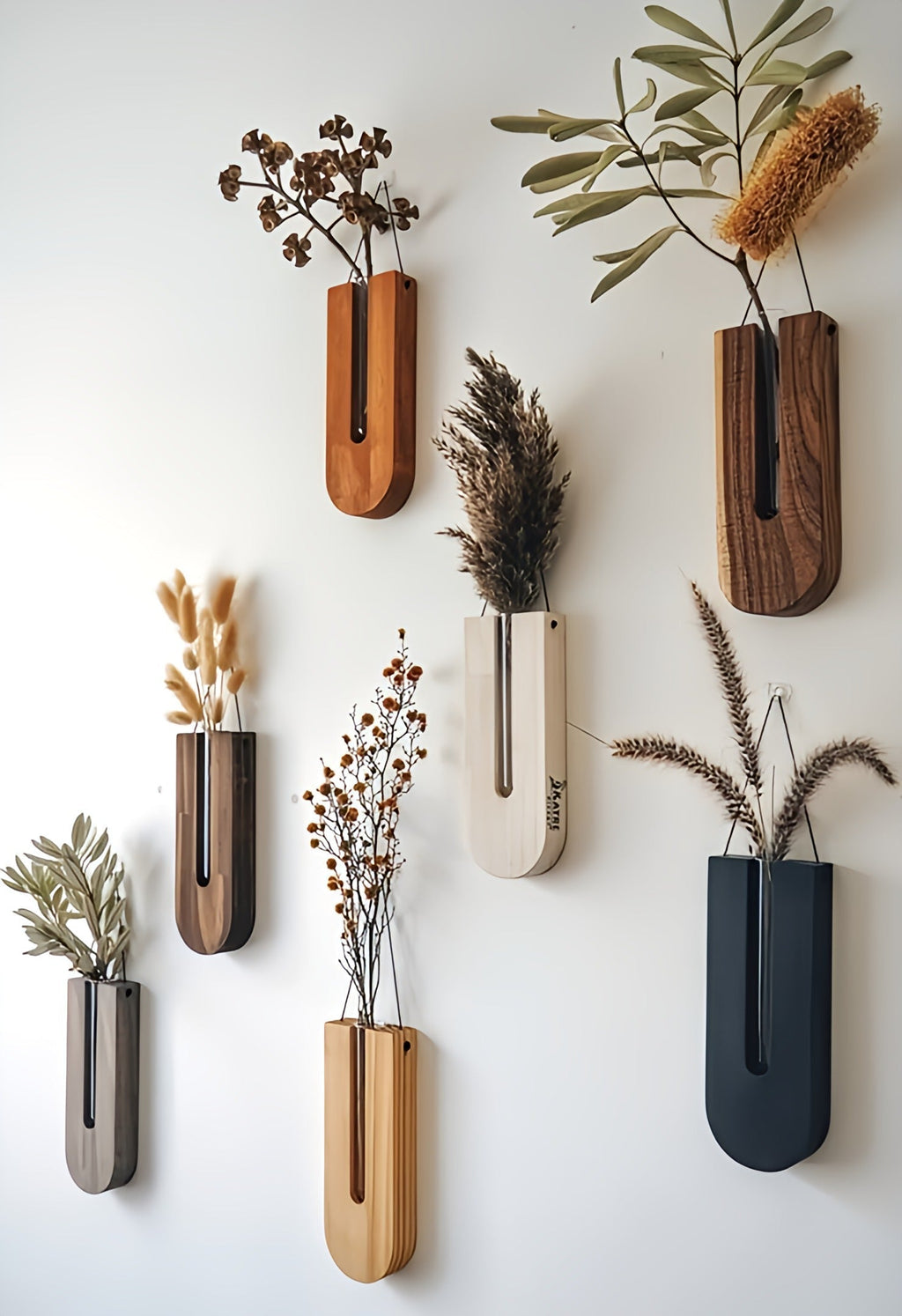 WoodFlora | Rustic Wooden Wall Flower Holder Set – Creative Plant Display for Indoor Spaces
