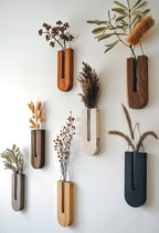 WoodFlora | Rustic Wooden Wall Flower Holder Set – Creative Plant Display for Indoor Spaces