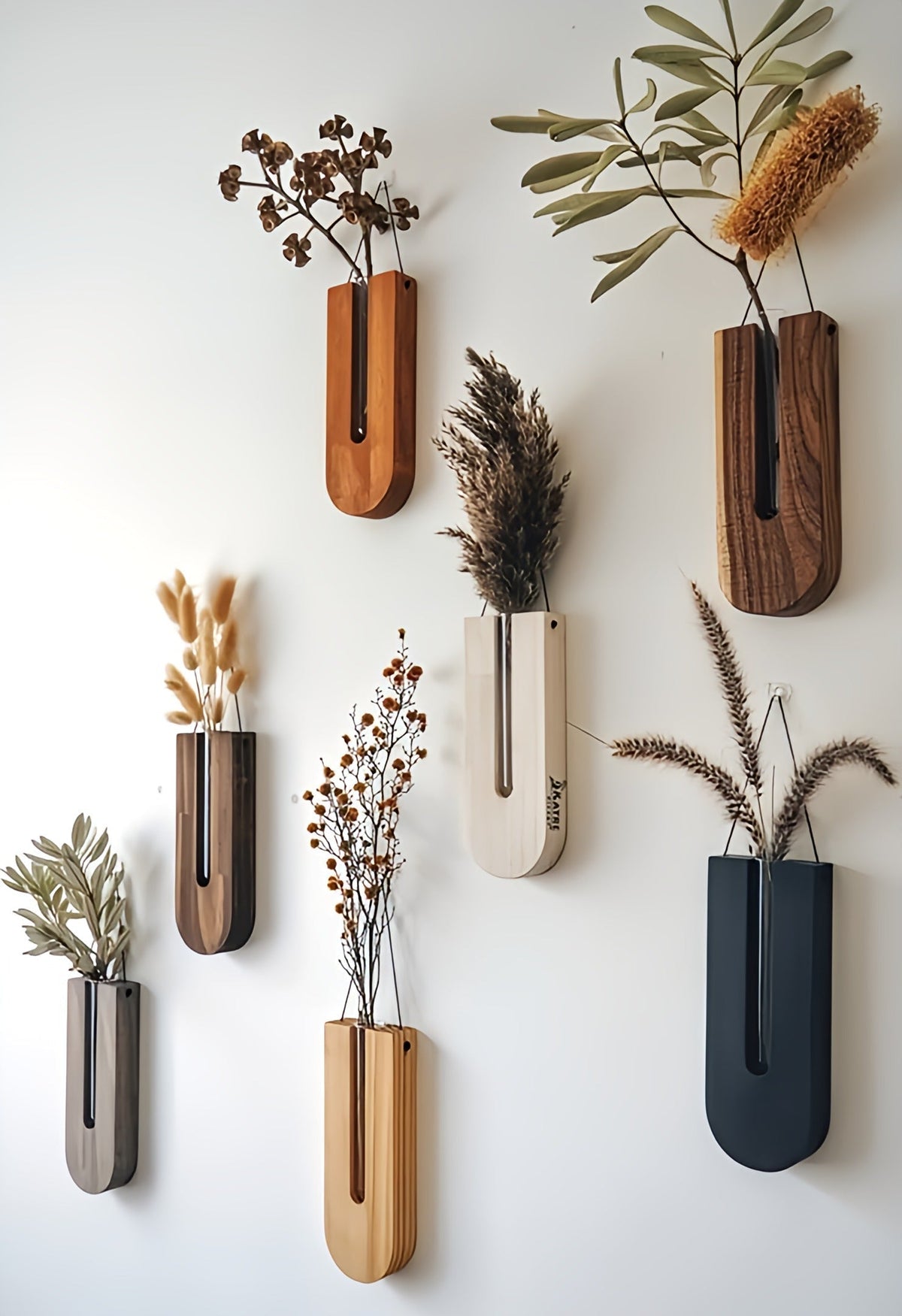 WoodFlora | Rustic Wooden Wall Flower Holder Set – Creative Plant Display for Indoor Spaces