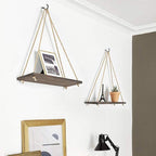 Scandinavian Wood Hanging Shelf - Minimalist Floating Wall Shelf with String