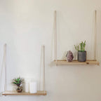 Scandinavian Wood Hanging Shelf - Minimalist Floating Wall Shelf with String