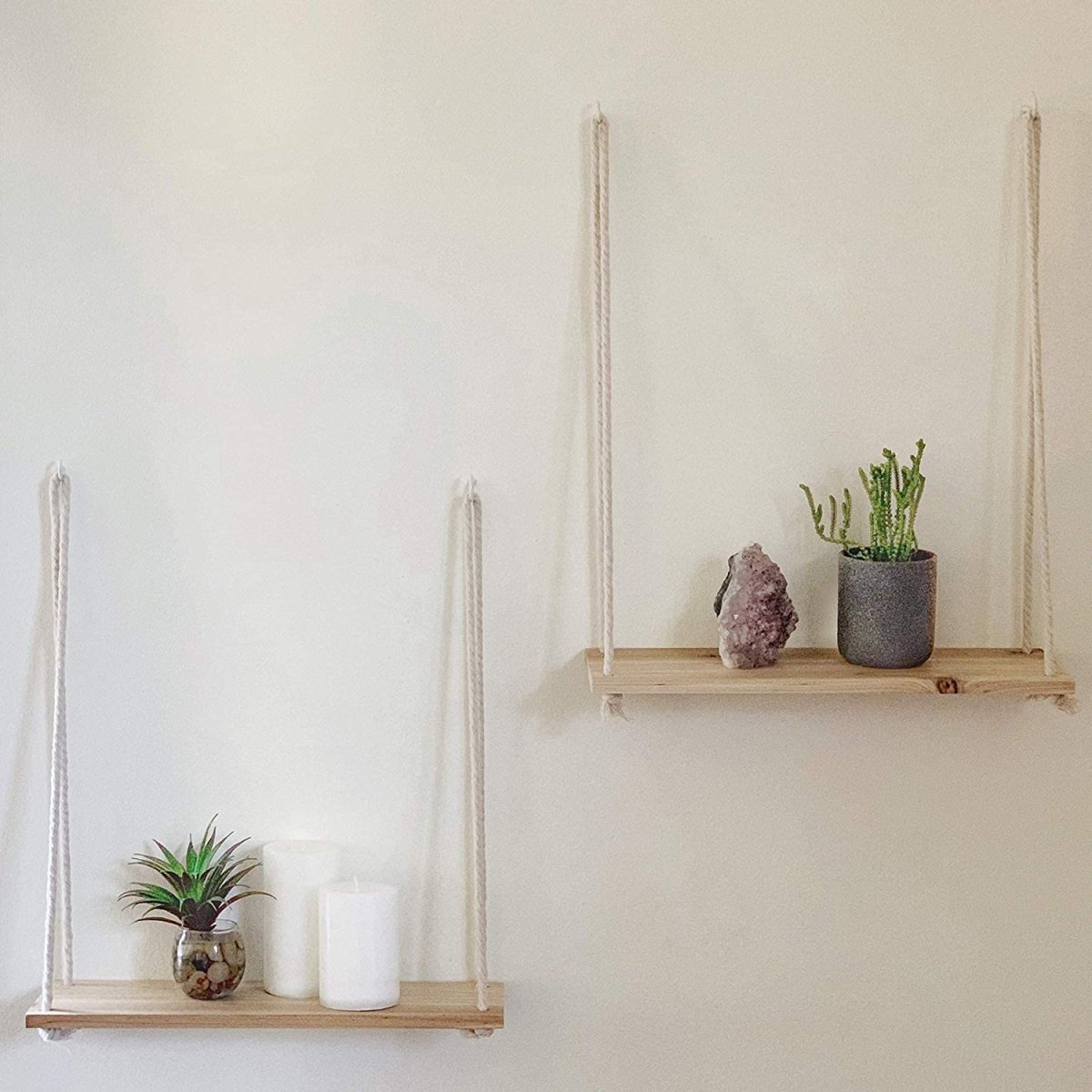 Scandinavian Wood Hanging Shelf - Minimalist Floating Wall Shelf with String