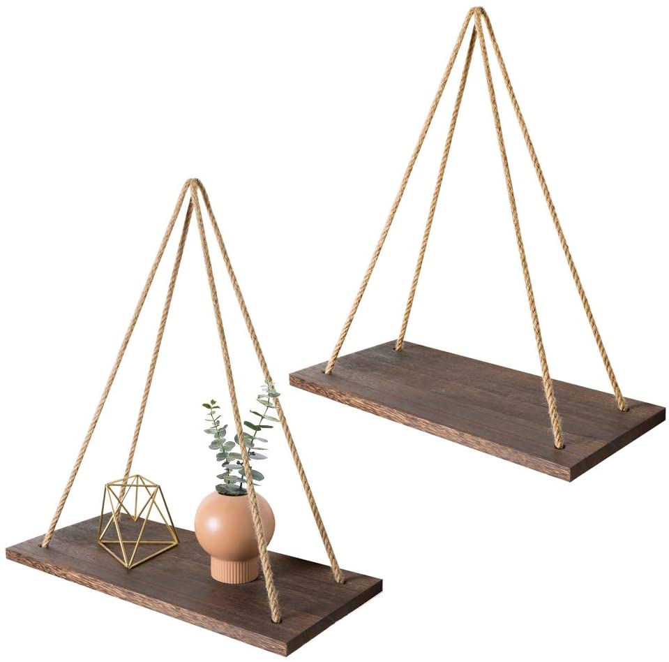Scandinavian Wood Hanging Shelf - Minimalist Floating Wall Shelf with String