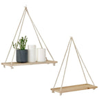 Scandinavian Wood Hanging Shelf - Minimalist Floating Wall Shelf with String