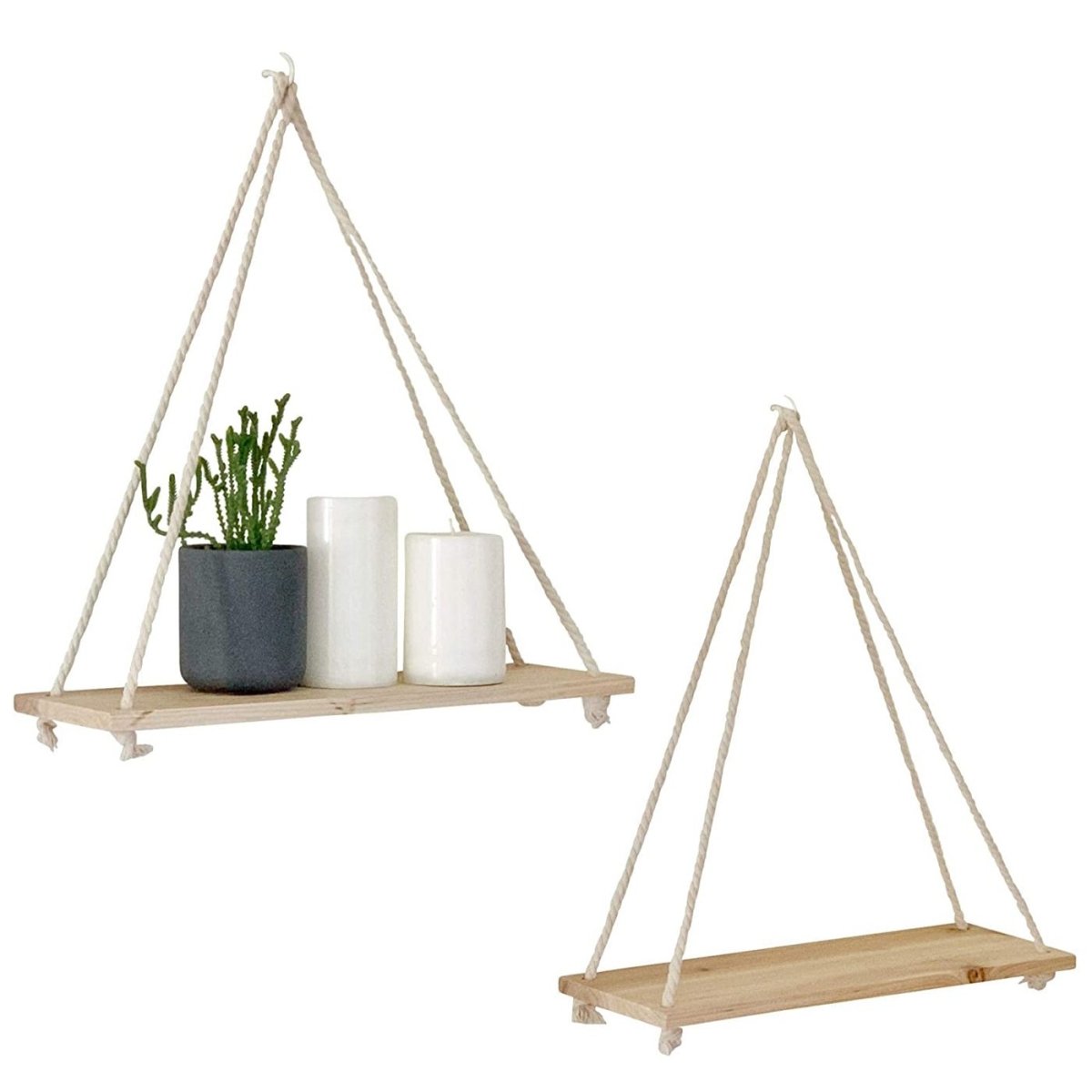 Scandinavian Wood Hanging Shelf - Minimalist Floating Wall Shelf with String