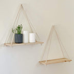 Scandinavian Wood Hanging Shelf - Minimalist Floating Wall Shelf with String