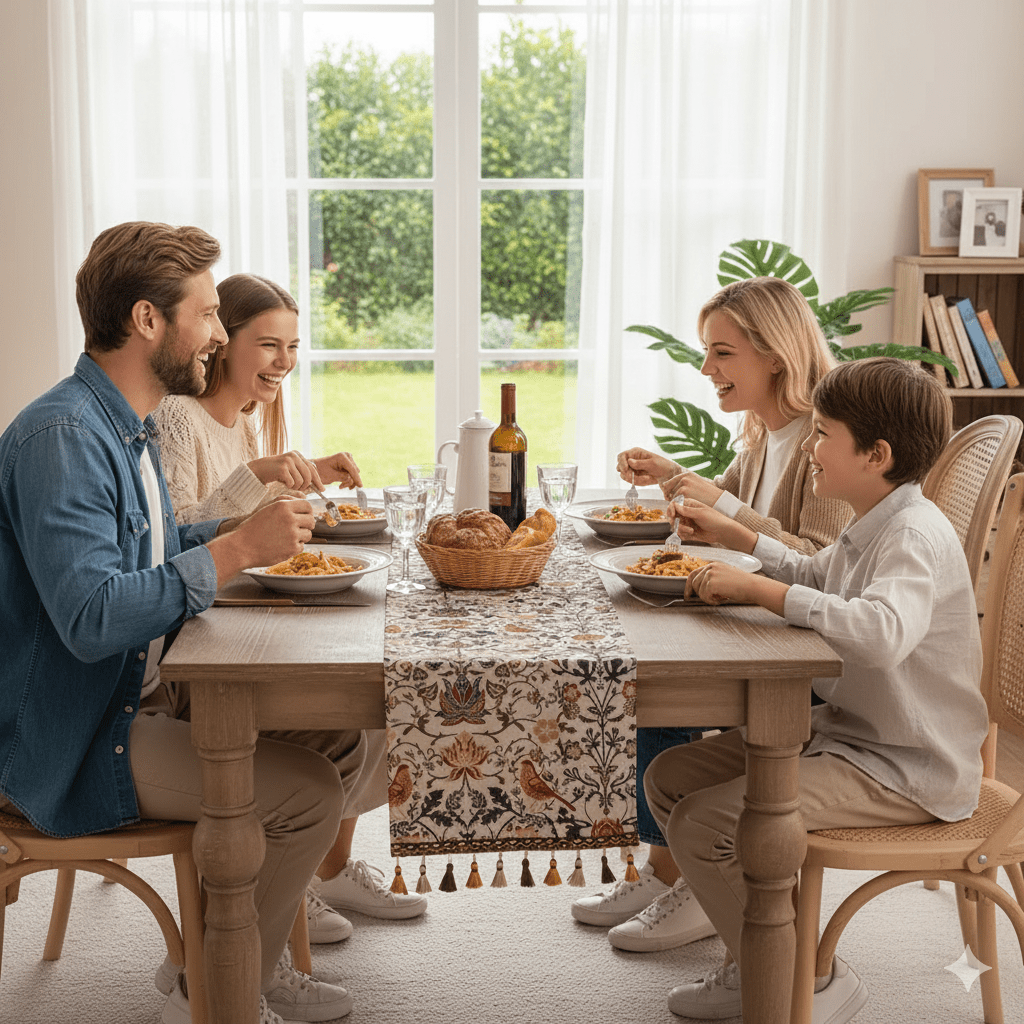 EVERBLOOM LINENS – Elegant Table Runner with Floral & Bird Jacquard Design