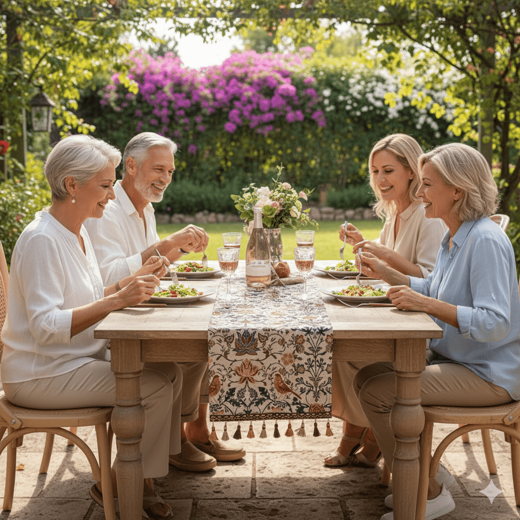EVERBLOOM LINENS – Elegant Table Runner with Floral & Bird Jacquard Design