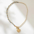 Evil Eye Pearl Heart Locket Necklace