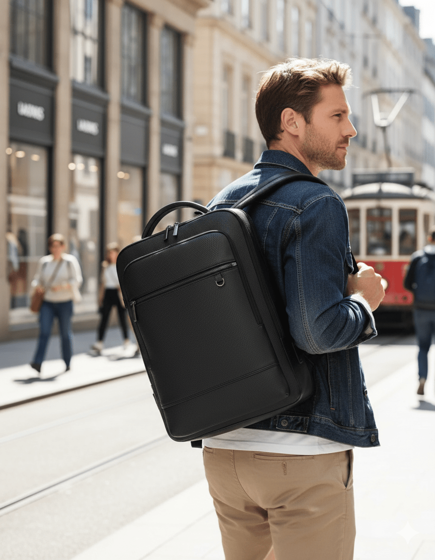 EXECUTREK – Elegant Leather Laptop Backpack with USB Port