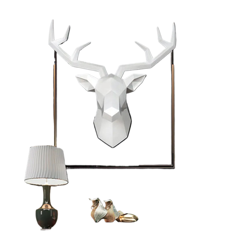 Deer Head Sculpture Animal Statue Figures Wall Hanging Creative Moose Art Antlers Statuette for Office Decor Wall Mounting