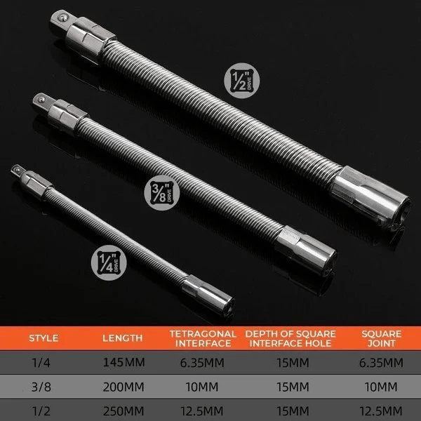 Flexible extension rod for electric wrench – Flexible torque adapter
