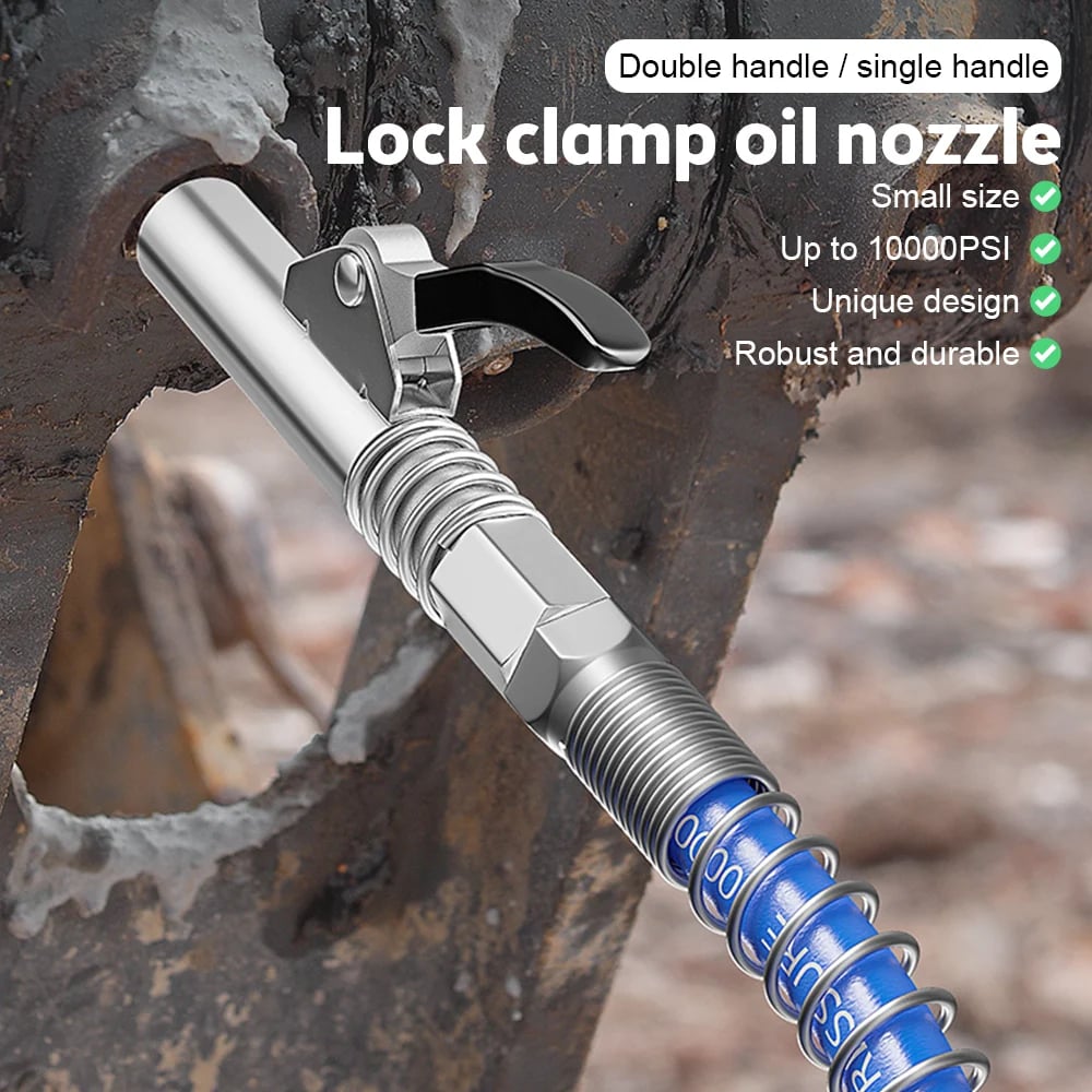 Powerful lock on grease connections with spring flex lines