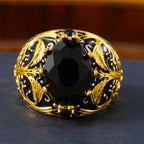 Engraved Mens Black Stone Ring