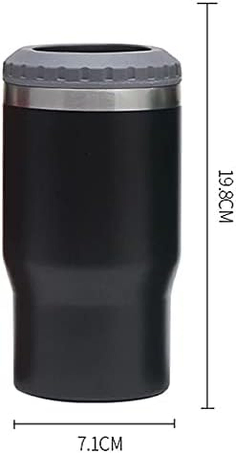 4 in 1 stainless steel can/bottle insulator, 14Oz two-way lid SUS insulated can cooler, beer bottle holder (Black)