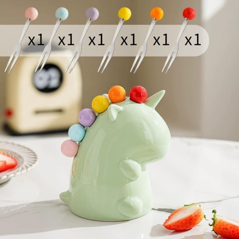 Rainbow Unicorn Ceramic Fruit Fork Set
