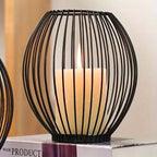 Set of 3 Vintage Black Metal Lantern Candelabras