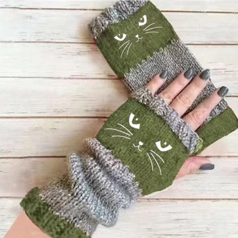 Cat Knit Fingerless Gloves
