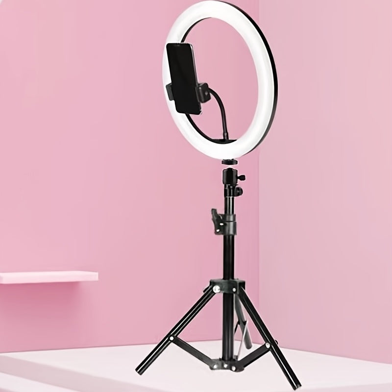 10-Inch LED Ring Light with Adjustable Stand and Phone Holder - Ideal for Makeup, Photography, and Vlogging