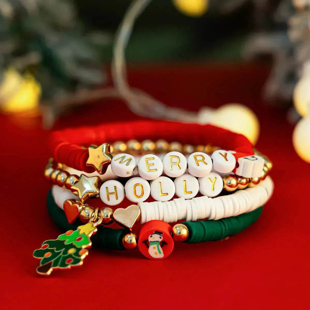 Christmas Polymer Clay Color Bracelet set Xmas gift idea