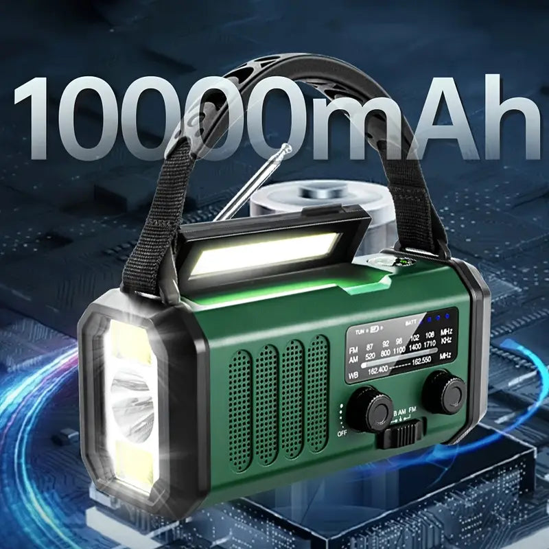 Solar emergency radio with power bank – crank radio with LED flashlight for camping & outdoor