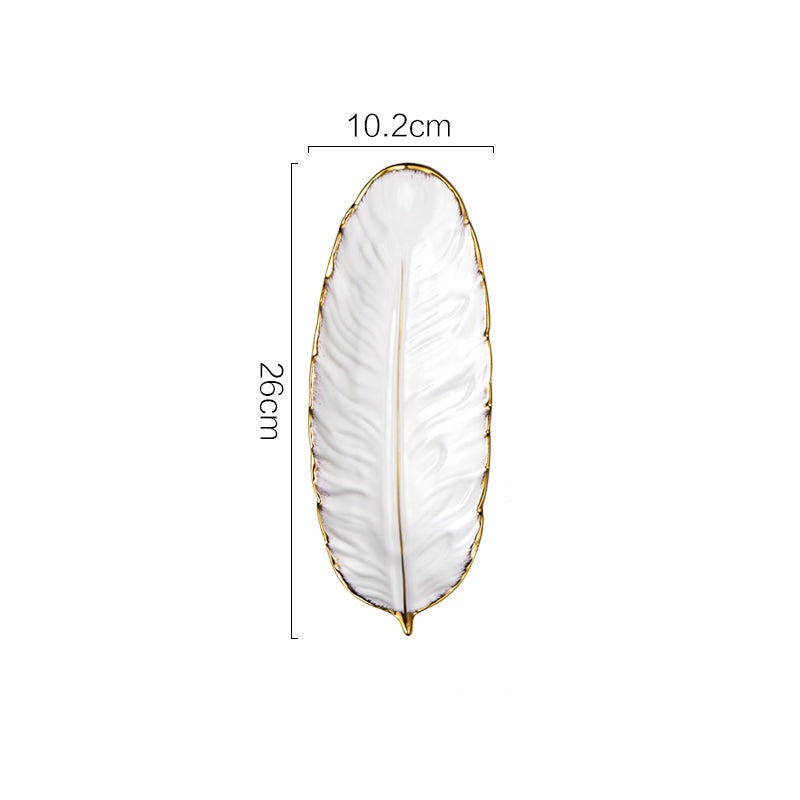Nordic Light Luxury Style on Golden Feather Plate Retro Jewelry Plate Storage Plate Snack Plate Home Decor
