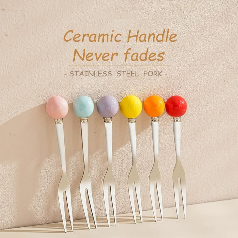 Rainbow Unicorn Ceramic Fruit Fork Set