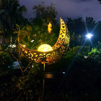 Solar Garden Light made of Metal – Waterproof LED Design in Moon, Flame, Sun or Star Shape