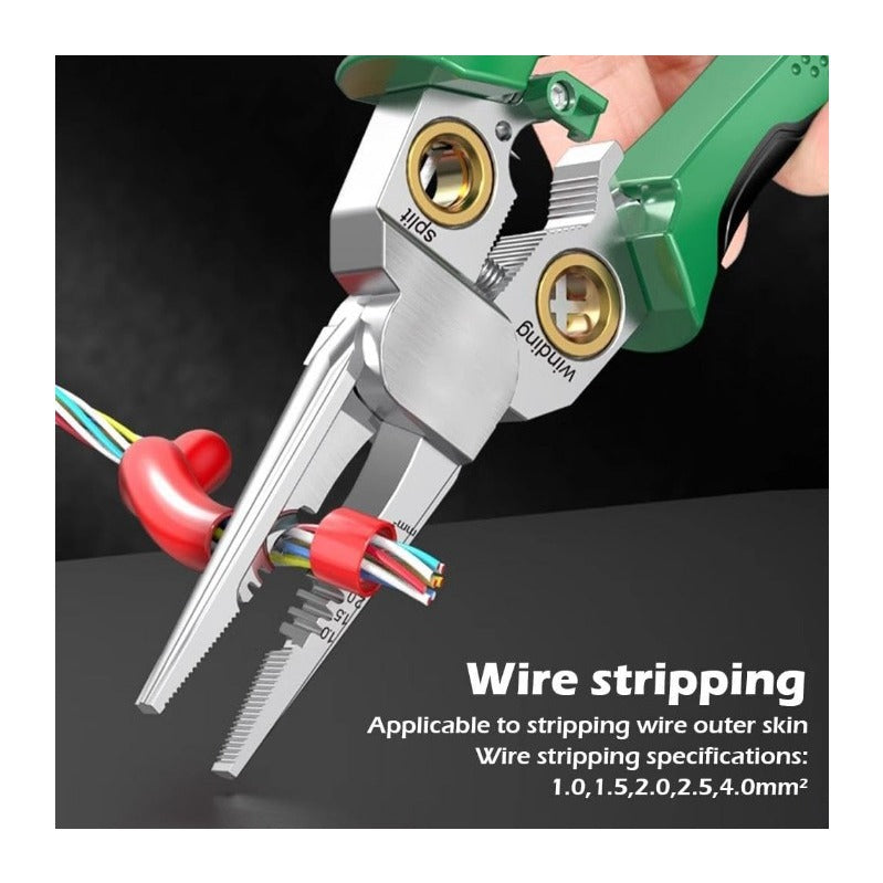 8-in-1 Wire Stripping Tool with Built-In Voltage Detector – Cut, Twist, Test, and Strip in One