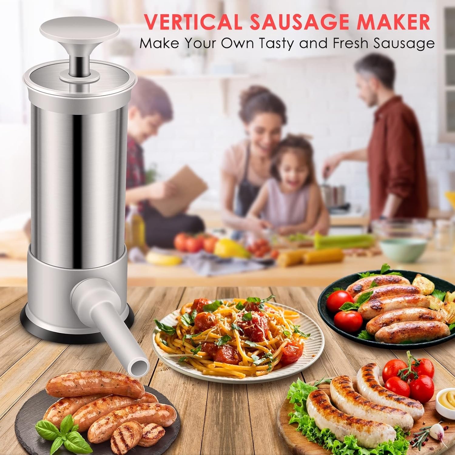 Sausage filler with 4 different size filling tubes