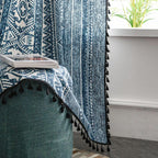 Blue geometric pattern light-filtering curtain